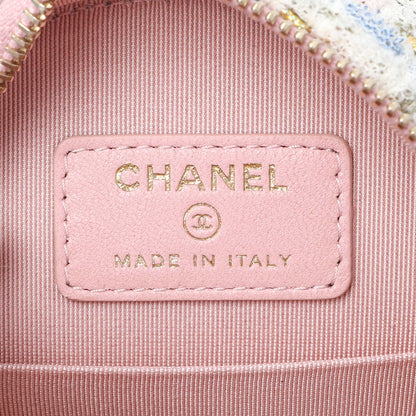 Exclusive Chanel White Pink Multicolor Tweed Round Clutch — Lifestyle View