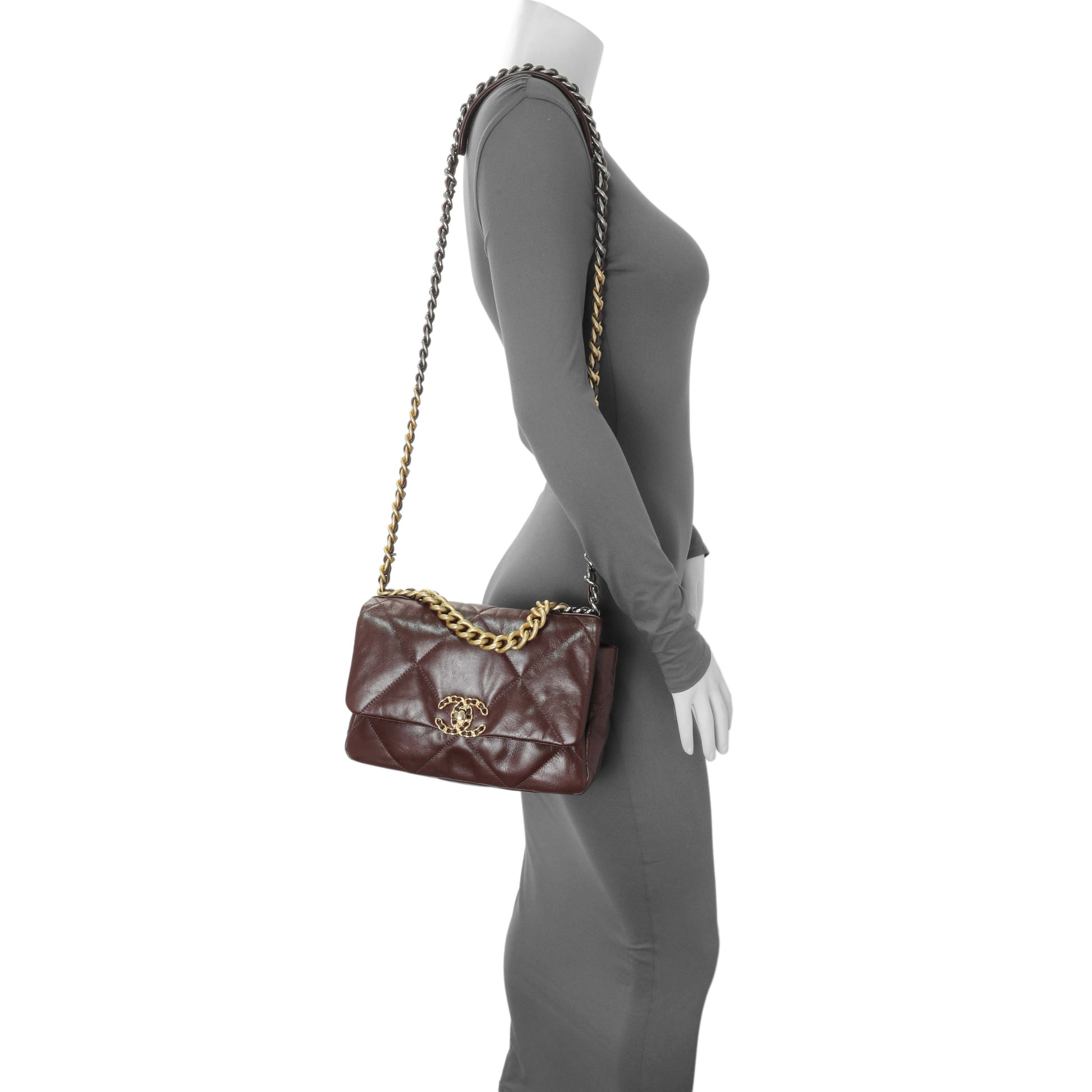 Exclusive Chanel Burgundy Quilted Goatskin Medium Chanel 19 Flap — Alternate View 8