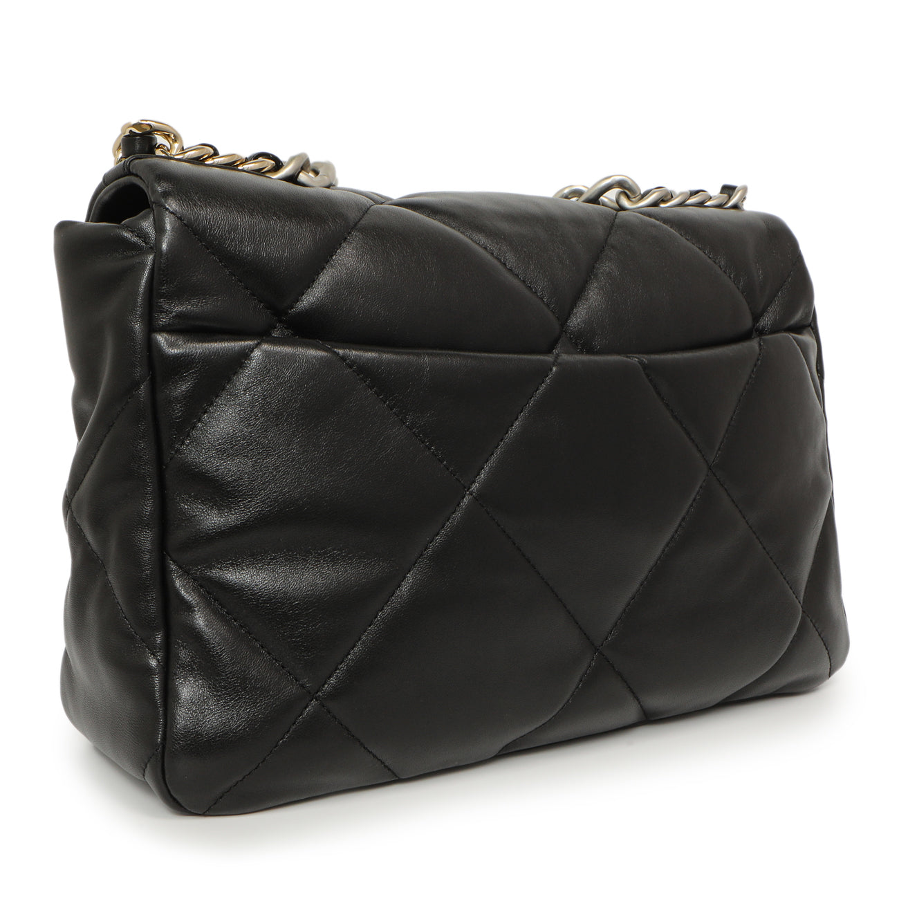 Exclusive Chanel Black Quilted Lambskin Large 19 Flap — Back View