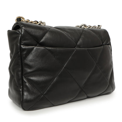 Exclusive Chanel Black Quilted Lambskin Large 19 Flap — Back View