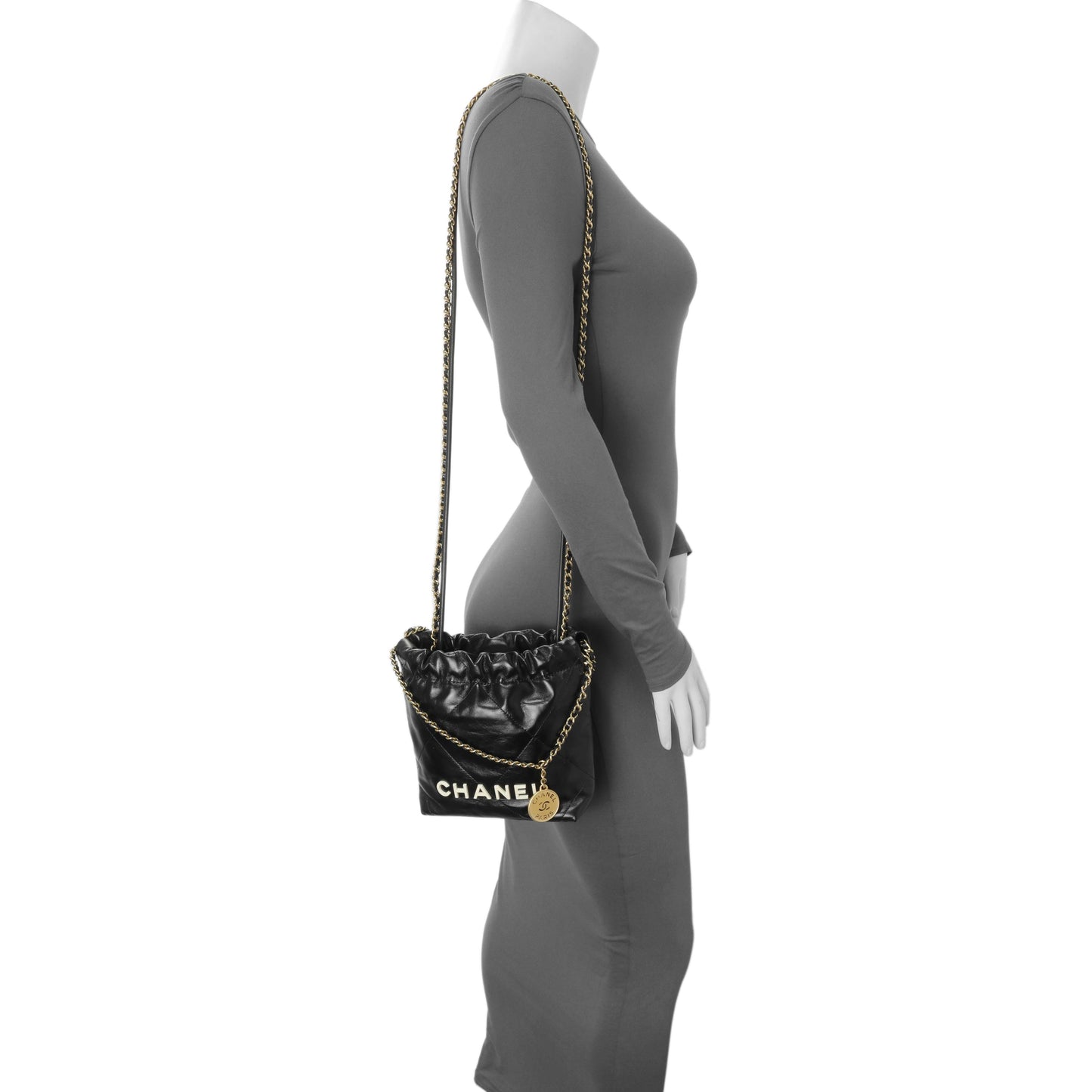 Exclusive Chanel Black Shiny Calfskin Quilted Mini Chanel 22 — Alternate View 7