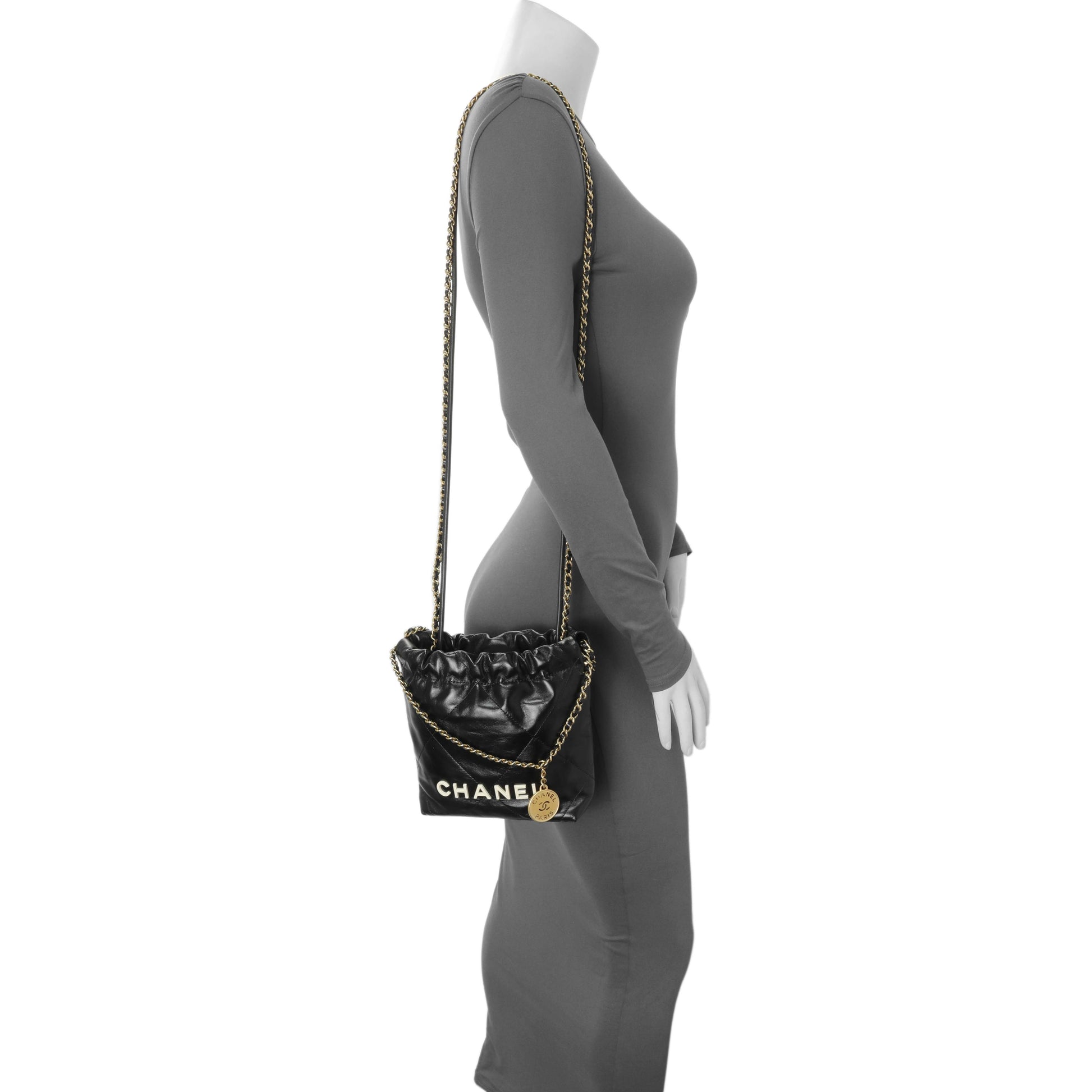 Exclusive Chanel Black Shiny Calfskin Quilted Mini Chanel 22 — Alternate View 7