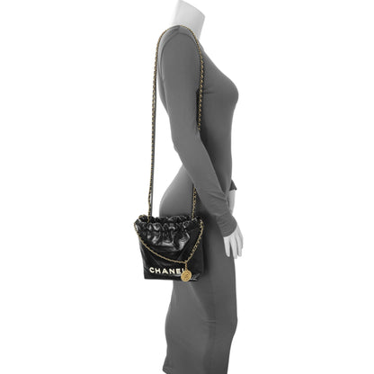 Exclusive Chanel Black Shiny Calfskin Quilted Mini Chanel 22 — Alternate View 7