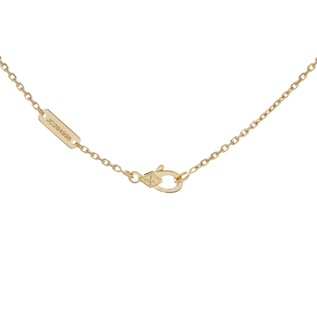 Exclusive Van Cleef & Arpels 18K Yellow Gold Mother of Pearl Vintage Alhambra Pendant Necklace — Back View
