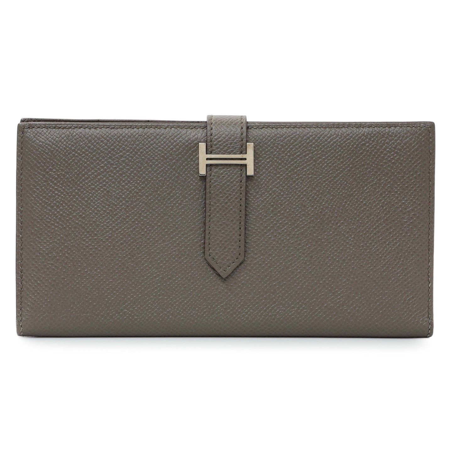 Exclusive Hermes Etoupe Epsom Bearn Gusset Wallet — Front View