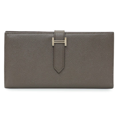 Exclusive Hermes Etoupe Epsom Bearn Gusset Wallet — Front View