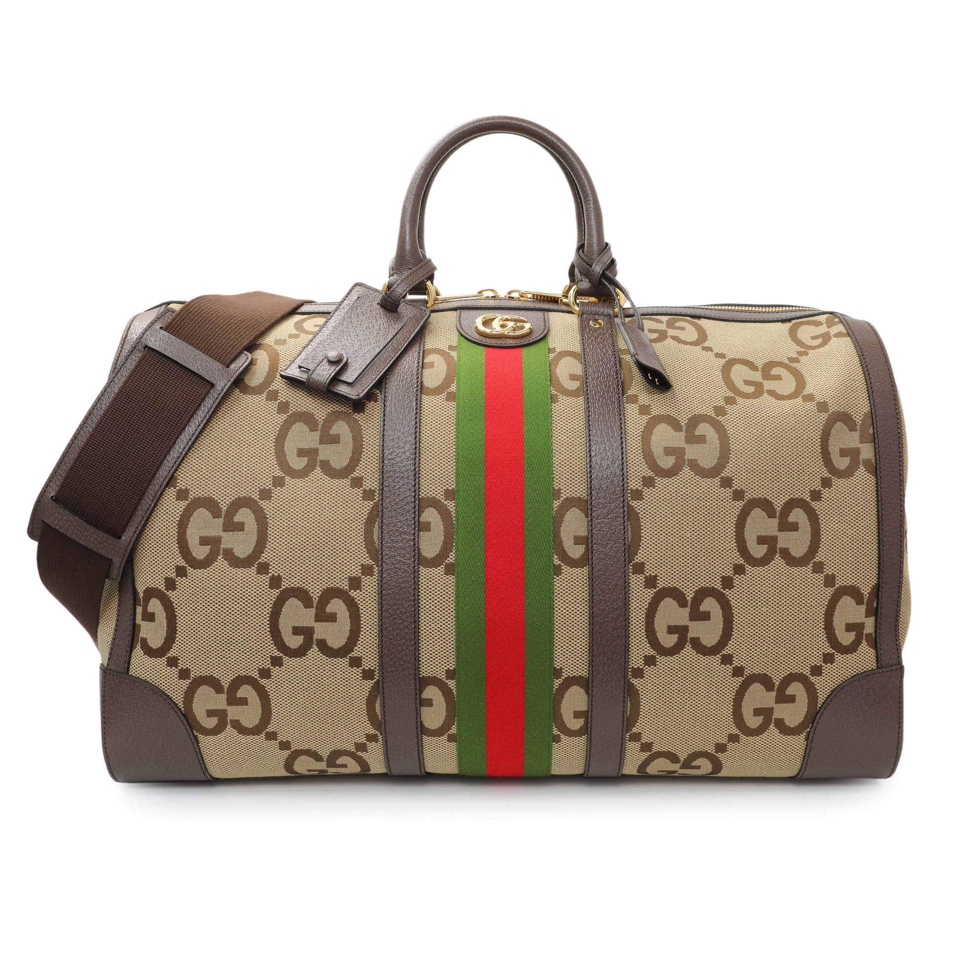 Exclusive Gucci Monogram Jumbo GG Textured Dollar Calfskin Web Large Duffle Bag — Front View
