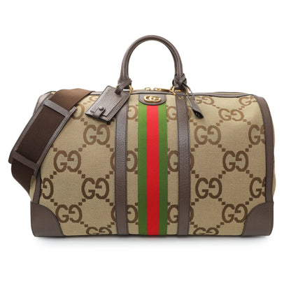 Exclusive Gucci Monogram Jumbo GG Textured Dollar Calfskin Web Large Duffle Bag — Front View
