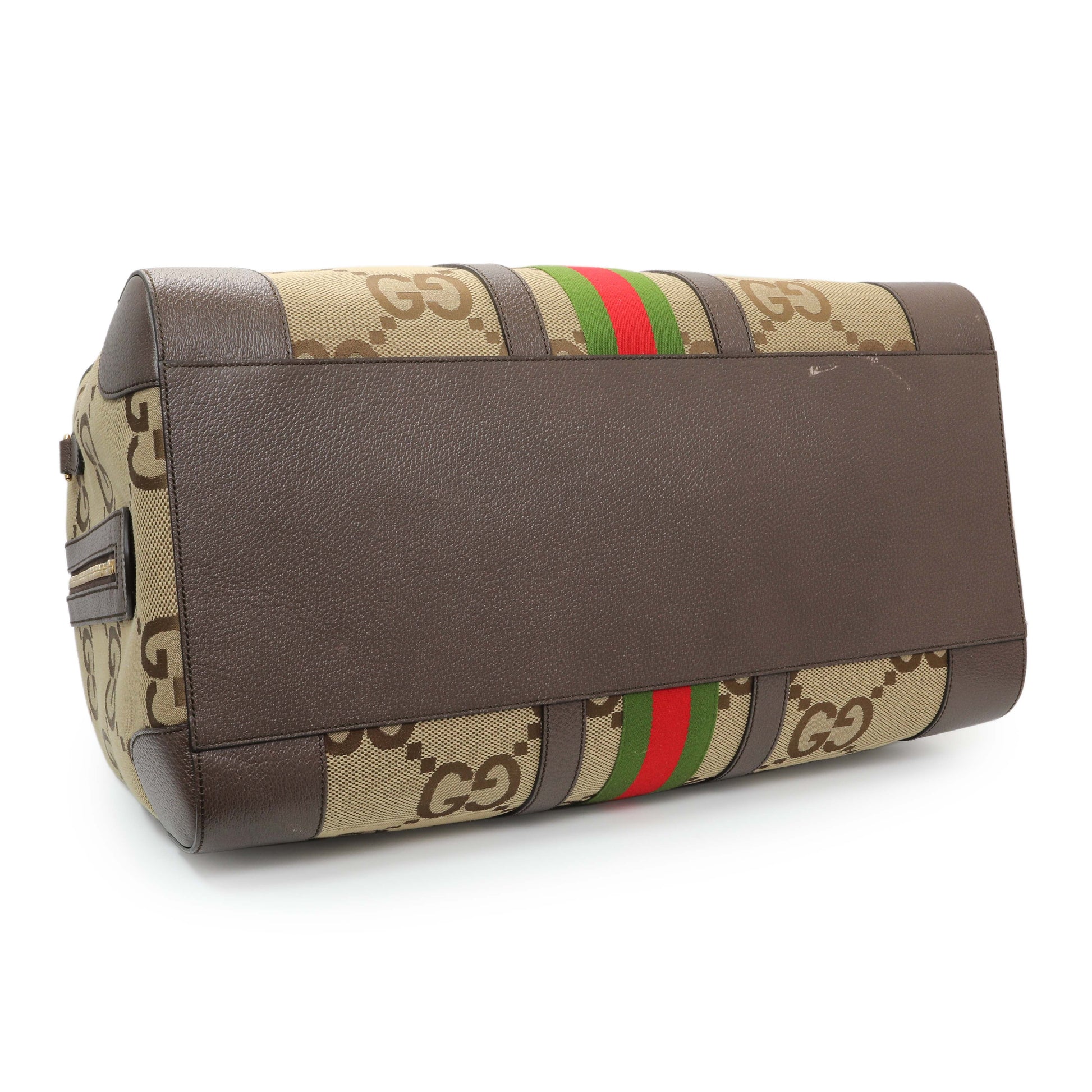 Exclusive Gucci Monogram Jumbo GG Textured Dollar Calfskin Web Large Duffle Bag — Back View