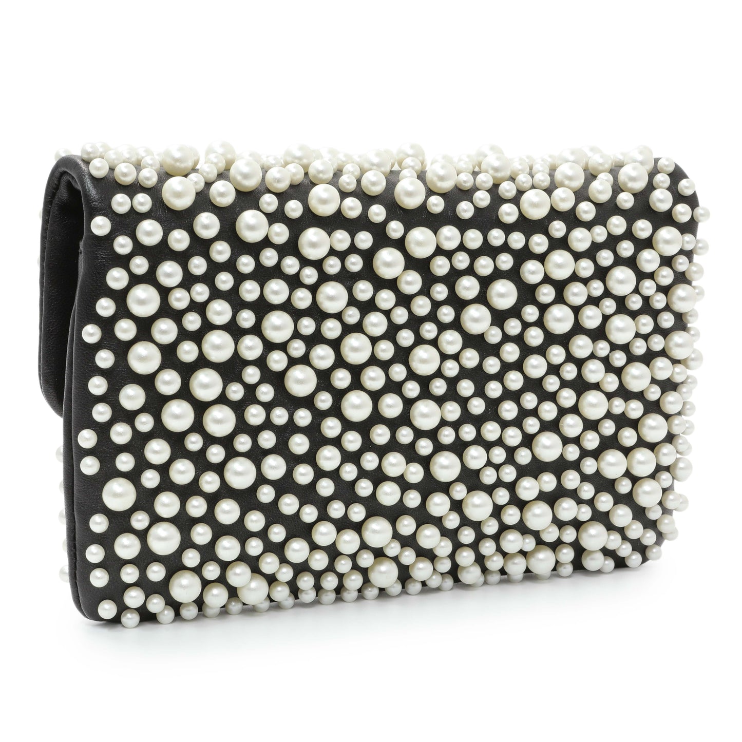 Exclusive Chanel Black Calfskin Pearly Wallet On Chain — Side View