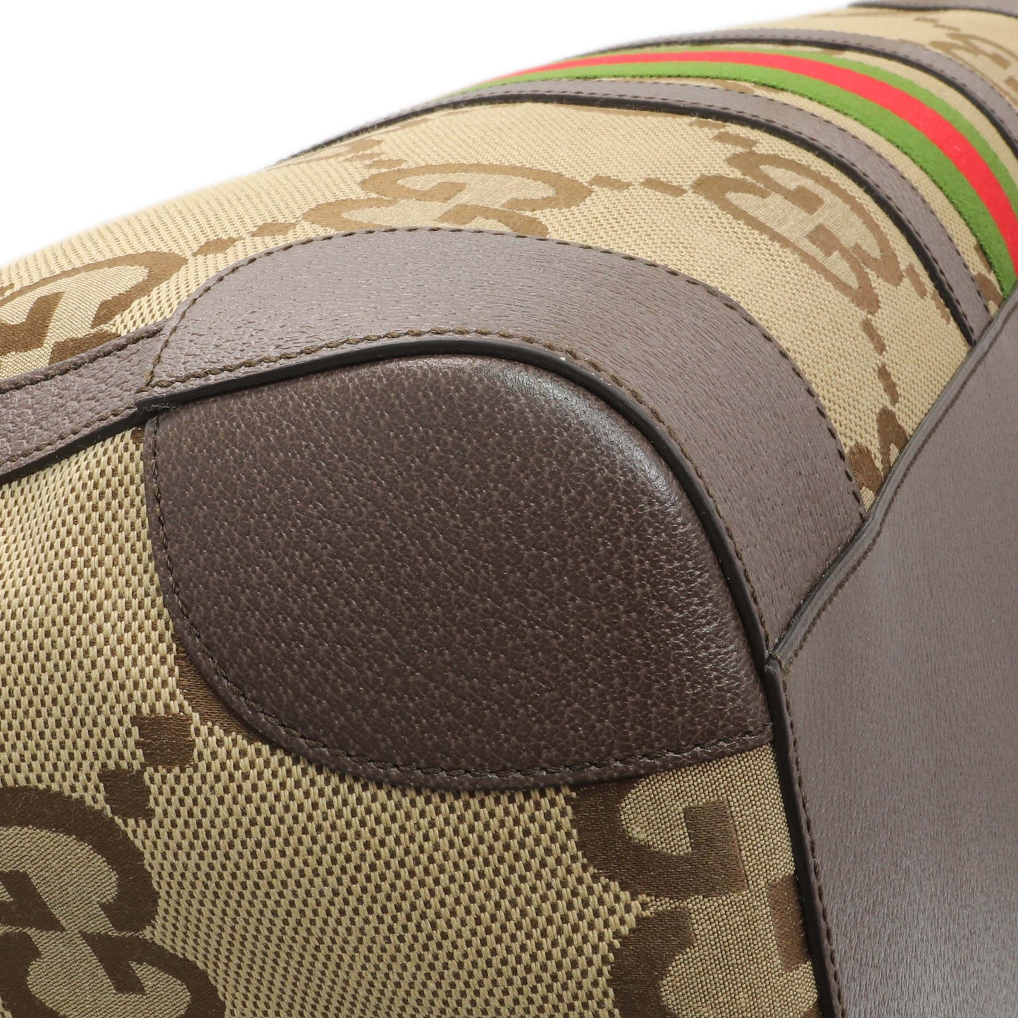 Exclusive Gucci Monogram Jumbo GG Textured Dollar Calfskin Web Large Duffle Bag — Top View