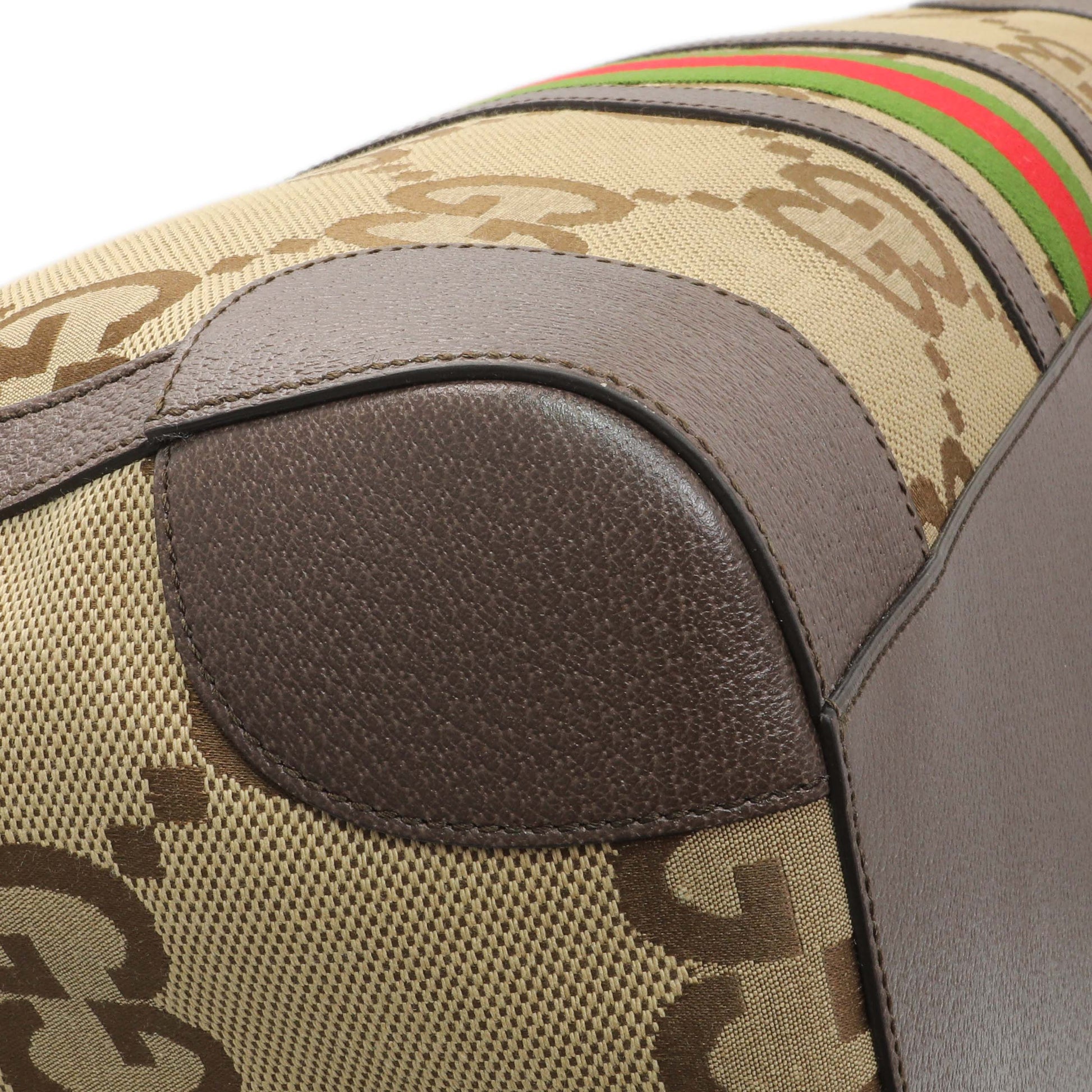 Exclusive Gucci Monogram Jumbo GG Textured Dollar Calfskin Web Large Duffle Bag — Top View