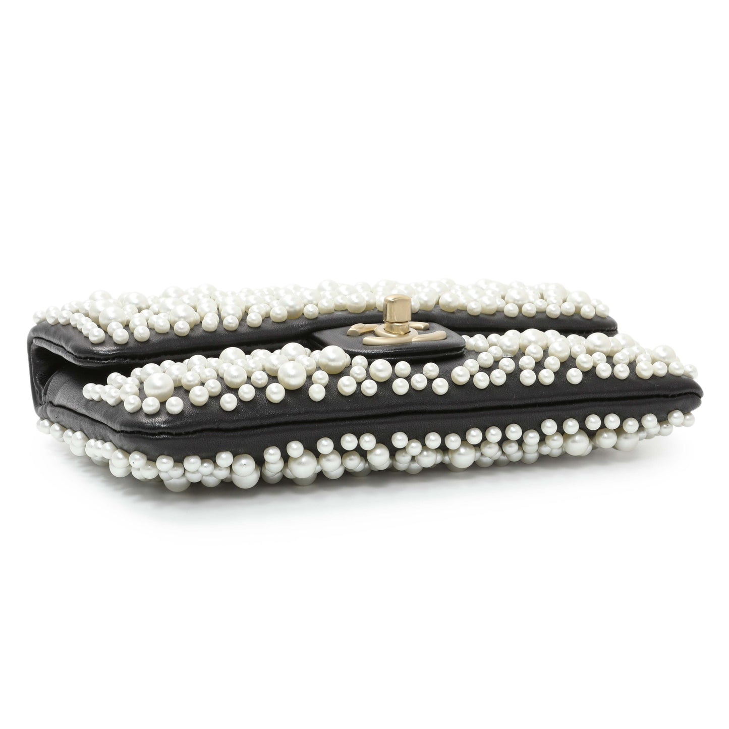 Exclusive Chanel Black Calfskin Pearly Wallet On Chain — Back View
