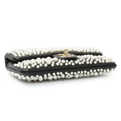 Exclusive Chanel Black Calfskin Pearly Wallet On Chain — Back View