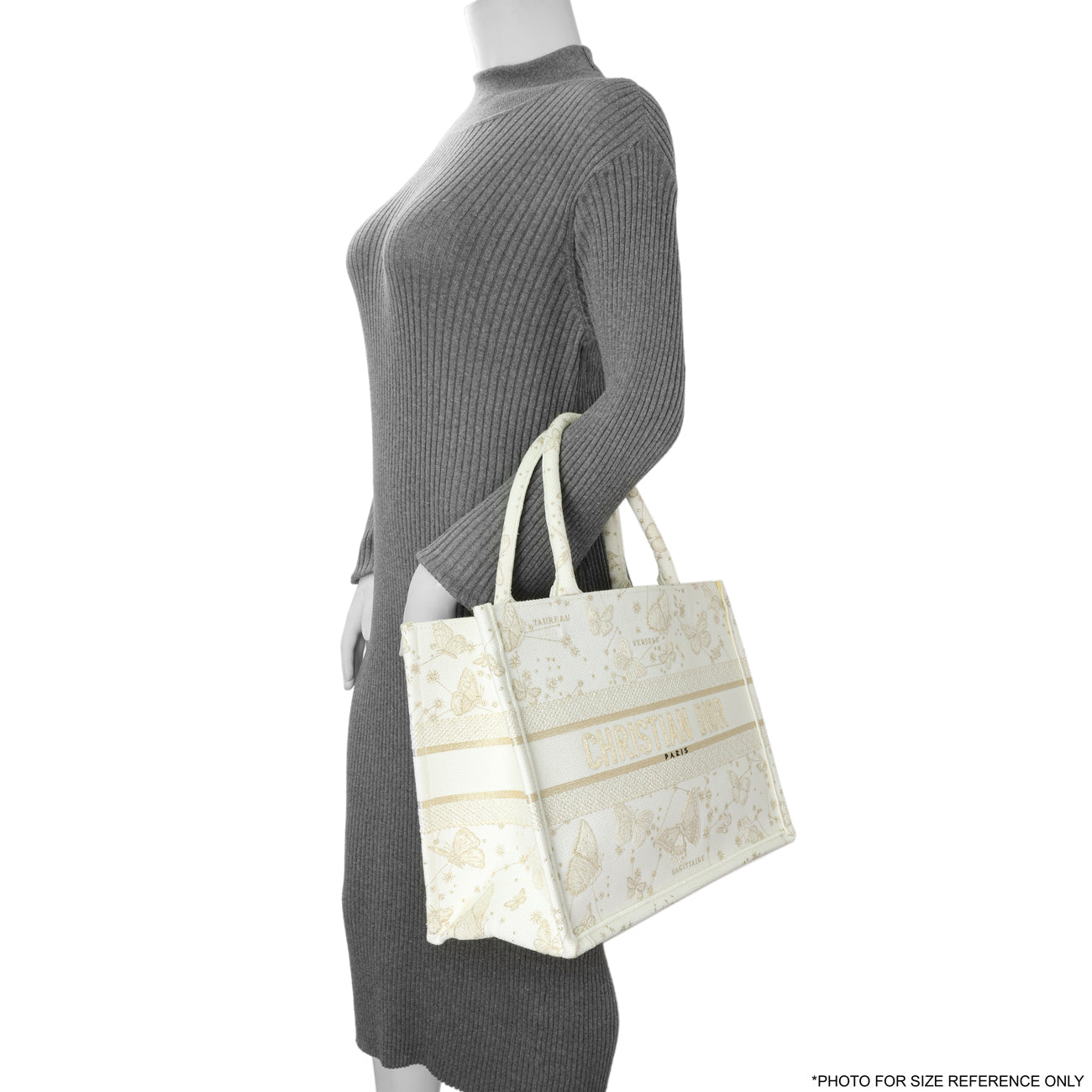 Exclusive Christian Dior White Gold Canvas Embroidered Medium Zodiac Print Book Tote — Alternate View 13