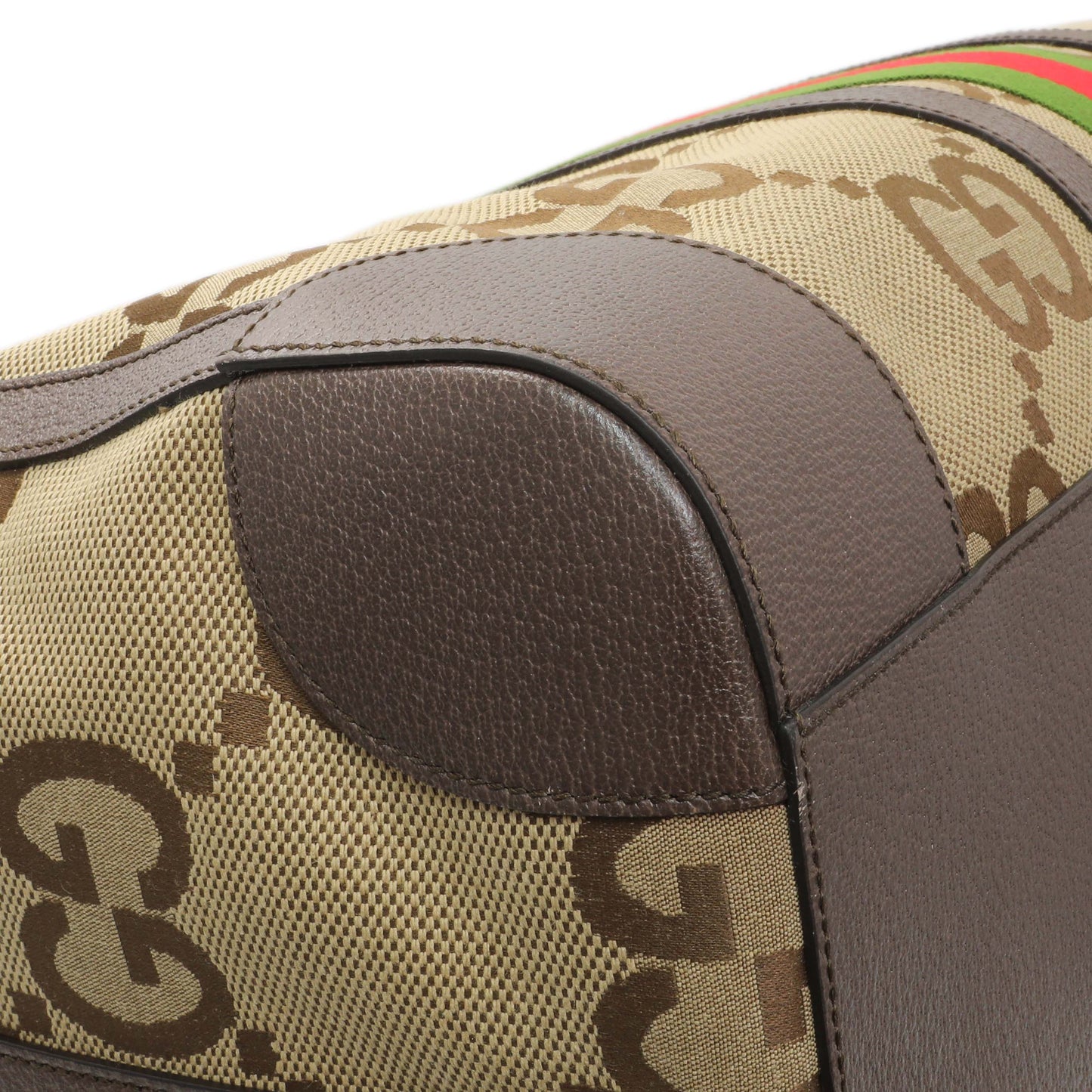 Exclusive Gucci Monogram Jumbo GG Textured Dollar Calfskin Web Large Duffle Bag — Lifestyle View