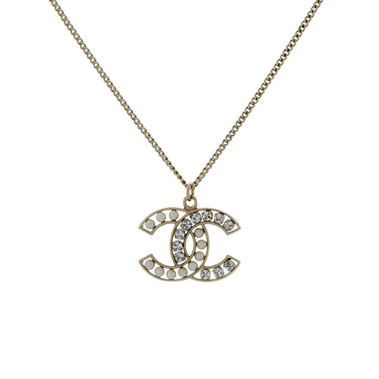 Exclusive Chanel Pearl Crystal CC Pendant Necklace — Front View
