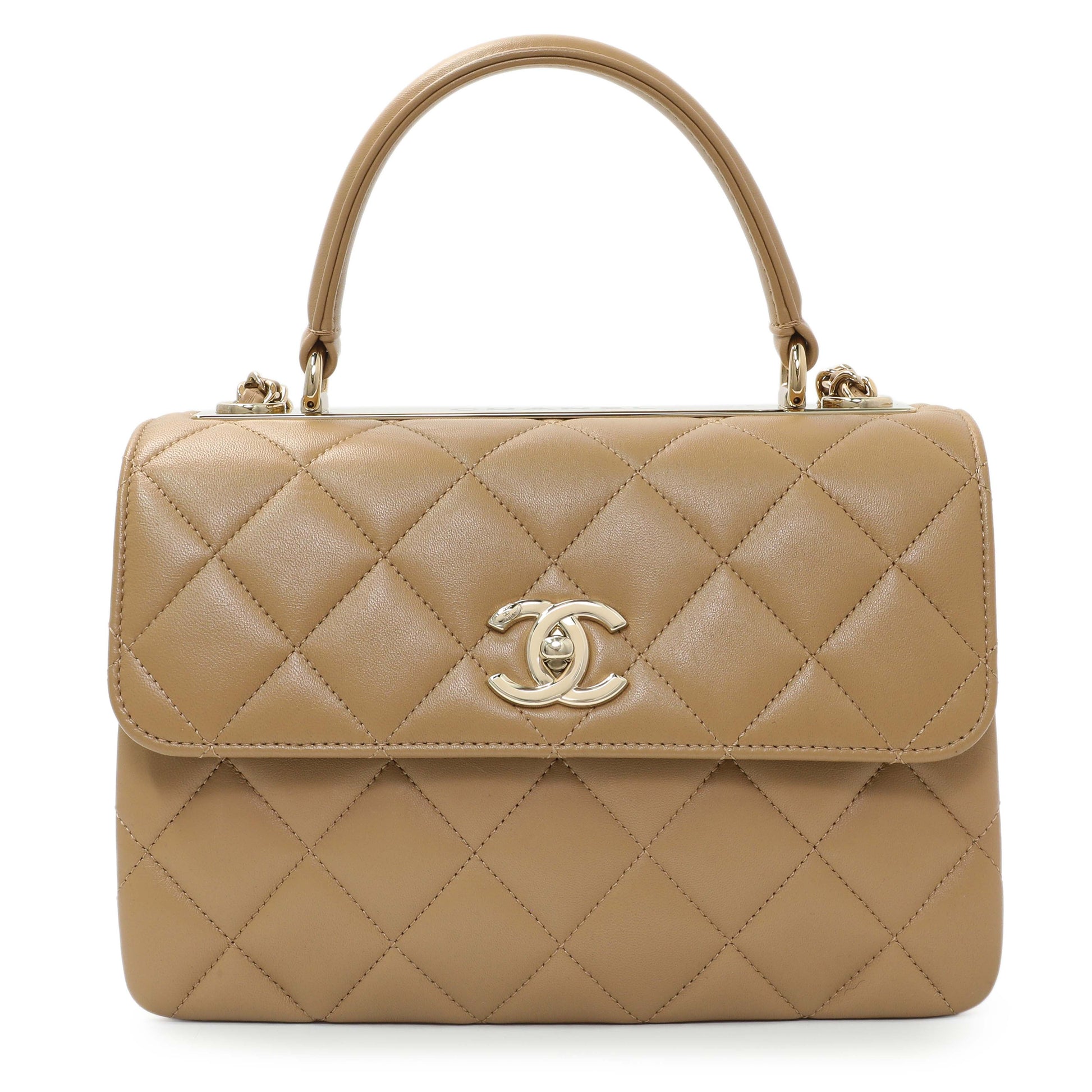 Exclusive Chanel Beige Lambskin Quilted Small Trendy CC Dual Handle Flap Bag — Side View