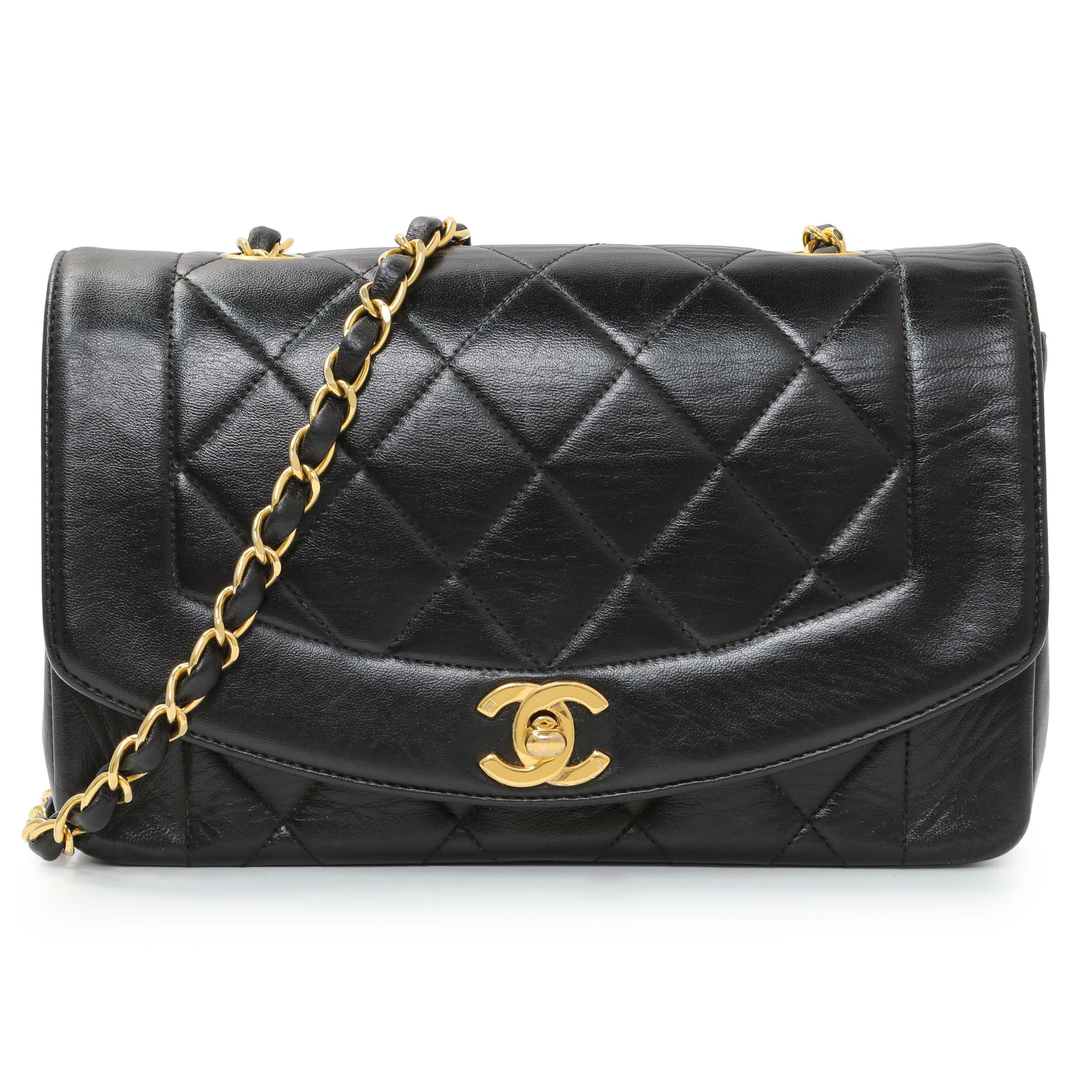 Exclusive Chanel Vintage Black Quilted Lambskin Small Diana Flap — Front View