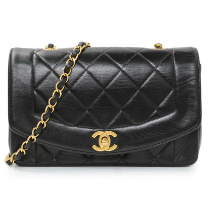 Exclusive Chanel Vintage Black Quilted Lambskin Small Diana Flap — Front View