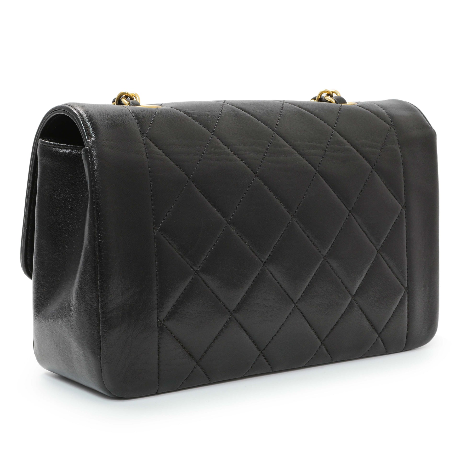 Exclusive Chanel Vintage Black Quilted Lambskin Small Diana Flap — Side View