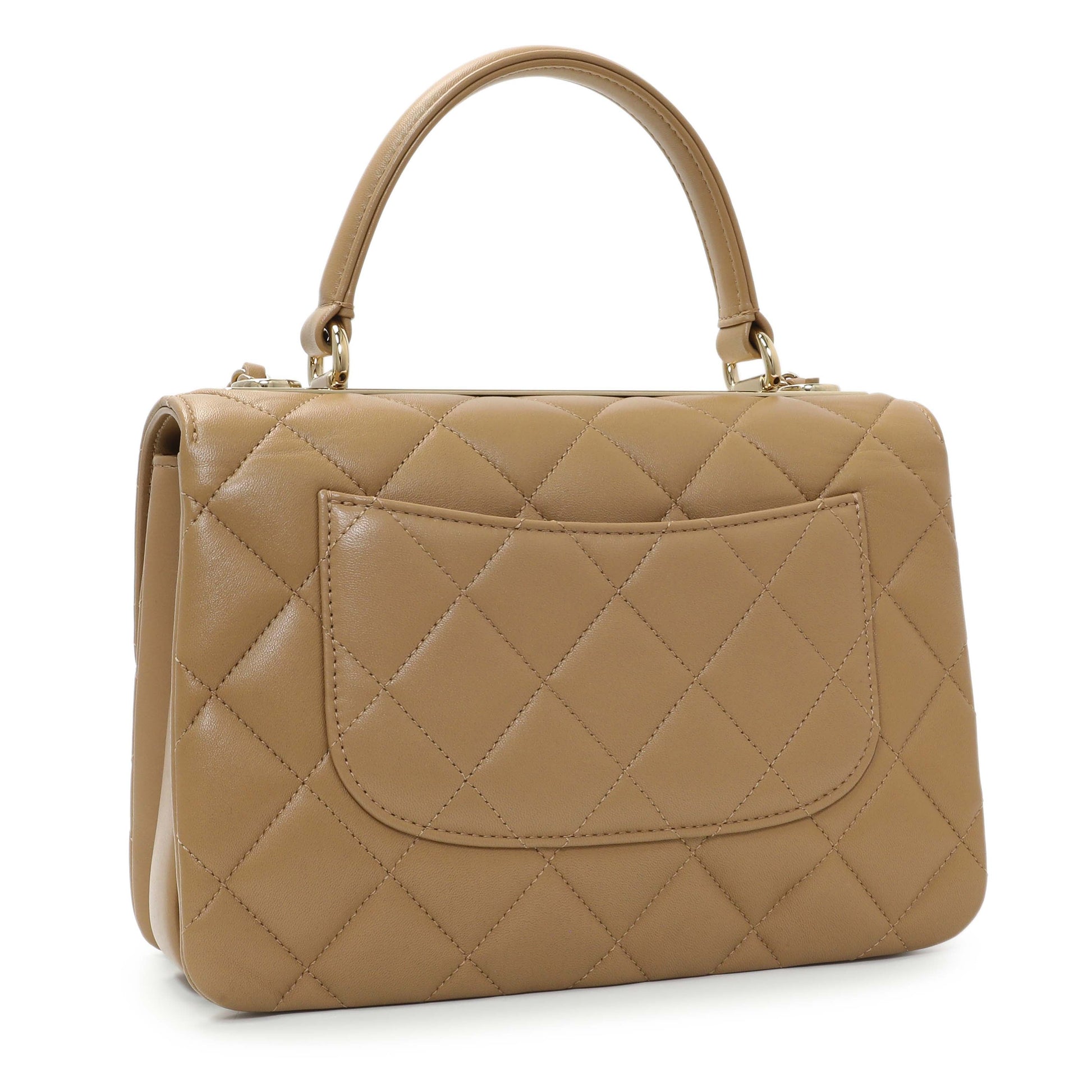 Exclusive Chanel Beige Lambskin Quilted Small Trendy CC Dual Handle Flap Bag — Back View