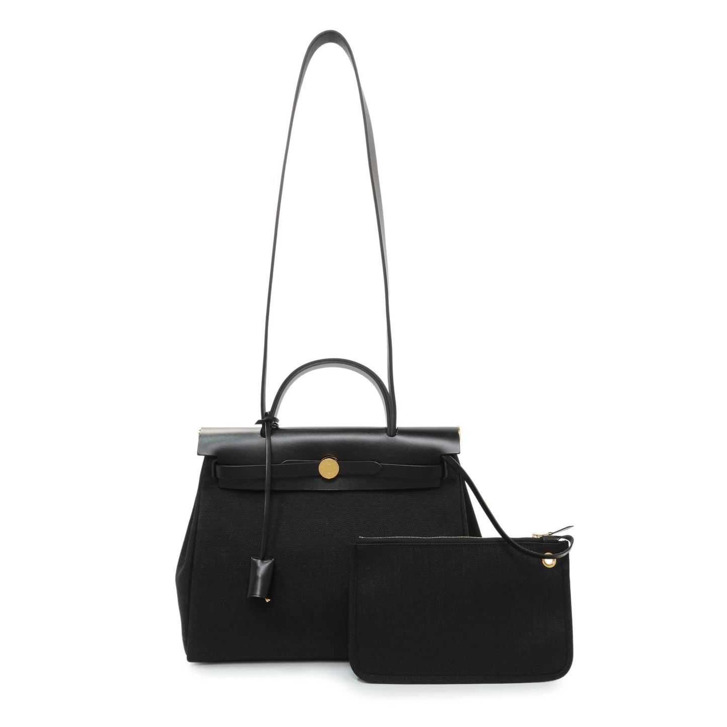 Exclusive Hermes Black Military Toile Vache Hunter Herbag Zip Retourne 31 PM — Front View