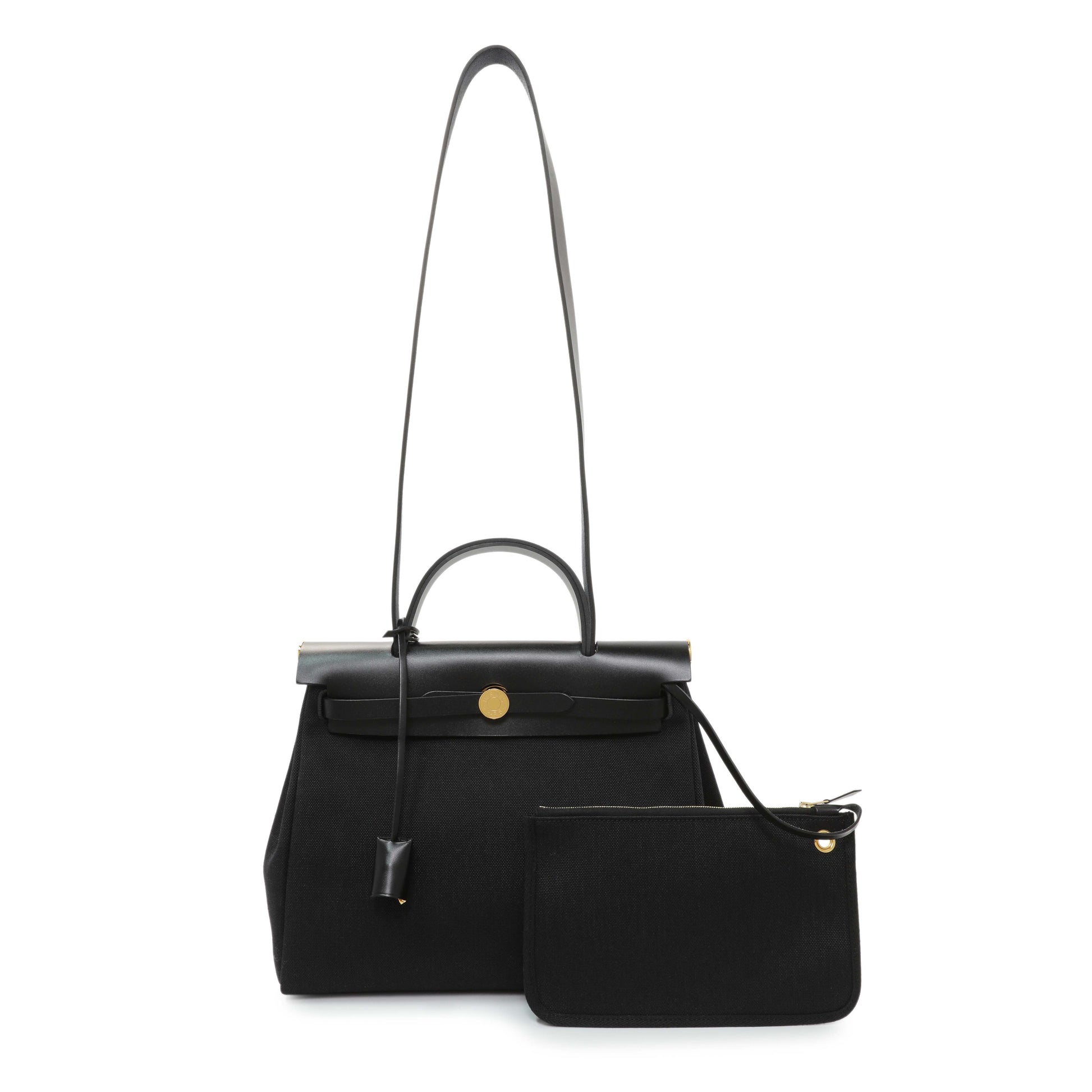 Exclusive Hermes Black Military Toile Vache Hunter Herbag Zip Retourne 31 PM — Front View