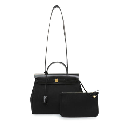 Exclusive Hermes Black Military Toile Vache Hunter Herbag Zip Retourne 31 PM — Front View