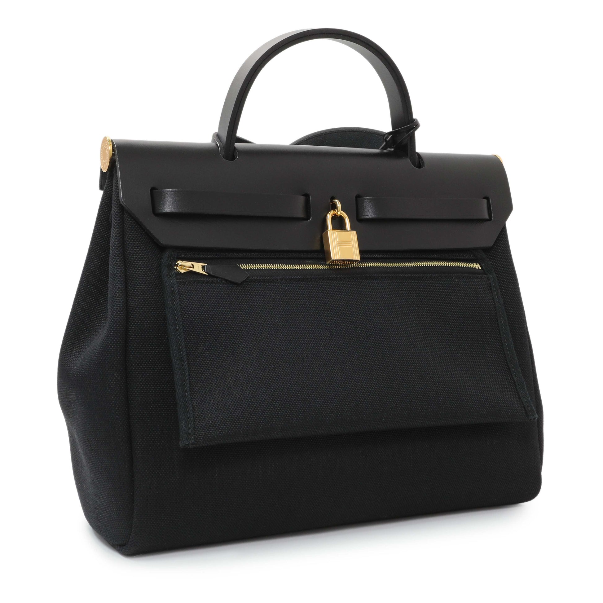 Exclusive Hermes Black Military Toile Vache Hunter Herbag Zip Retourne 31 PM — Back View