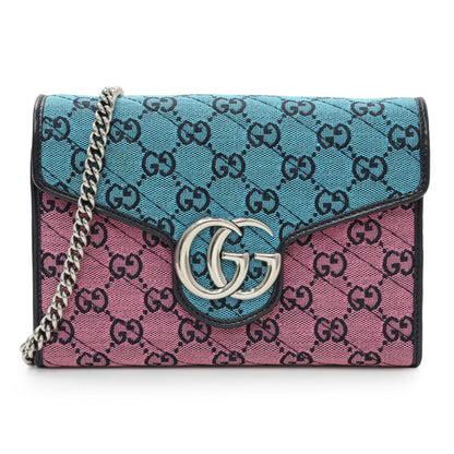 Exclusive Gucci Monogram Multicolor Matelasse Diagonal GG Marmont Chain Wallet — Front View
