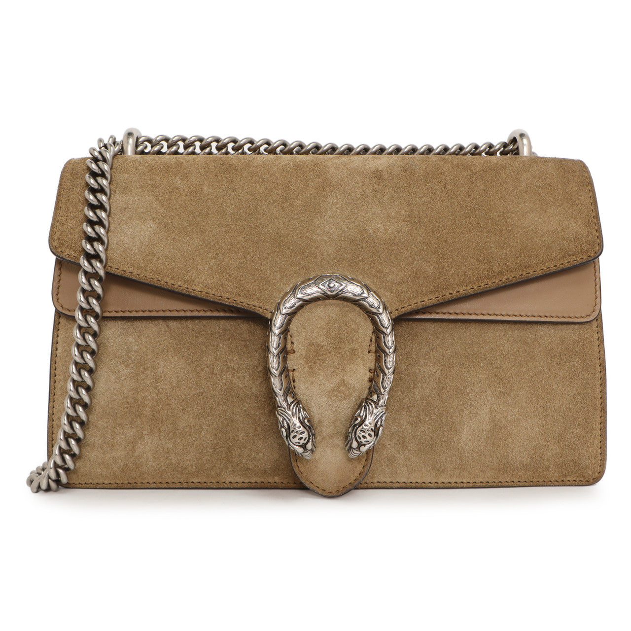 Exclusive Gucci Taupe Suede Small Dionysus Shoulder Bag — Front View