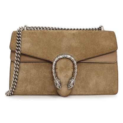 Exclusive Gucci Taupe Suede Small Dionysus Shoulder Bag — Front View