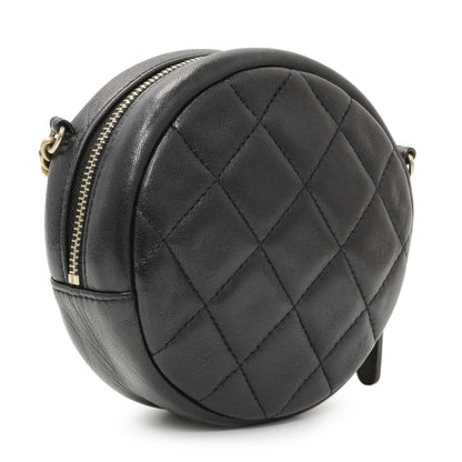 Exclusive Chanel Black Lambskin Quilted Studded Round Clutch With Chain — Side View