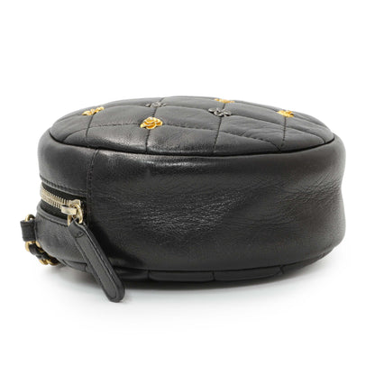 Exclusive Chanel Black Lambskin Quilted Studded Round Clutch With Chain — Back View