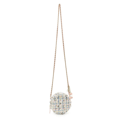 Exclusive Chanel White Pink Multicolor Tweed Round Clutch — Front View