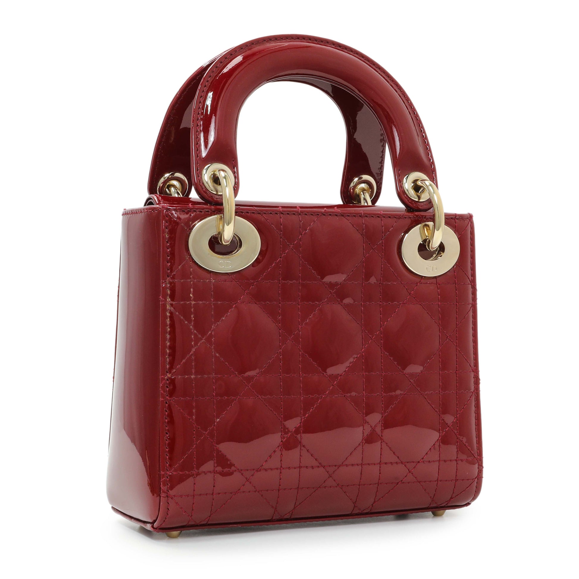 Exclusive Christian Dior Cherry Red Patent Cannage Mini Lady Dior — Side View