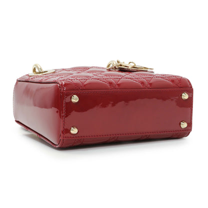 Exclusive Christian Dior Cherry Red Patent Cannage Mini Lady Dior — Back View