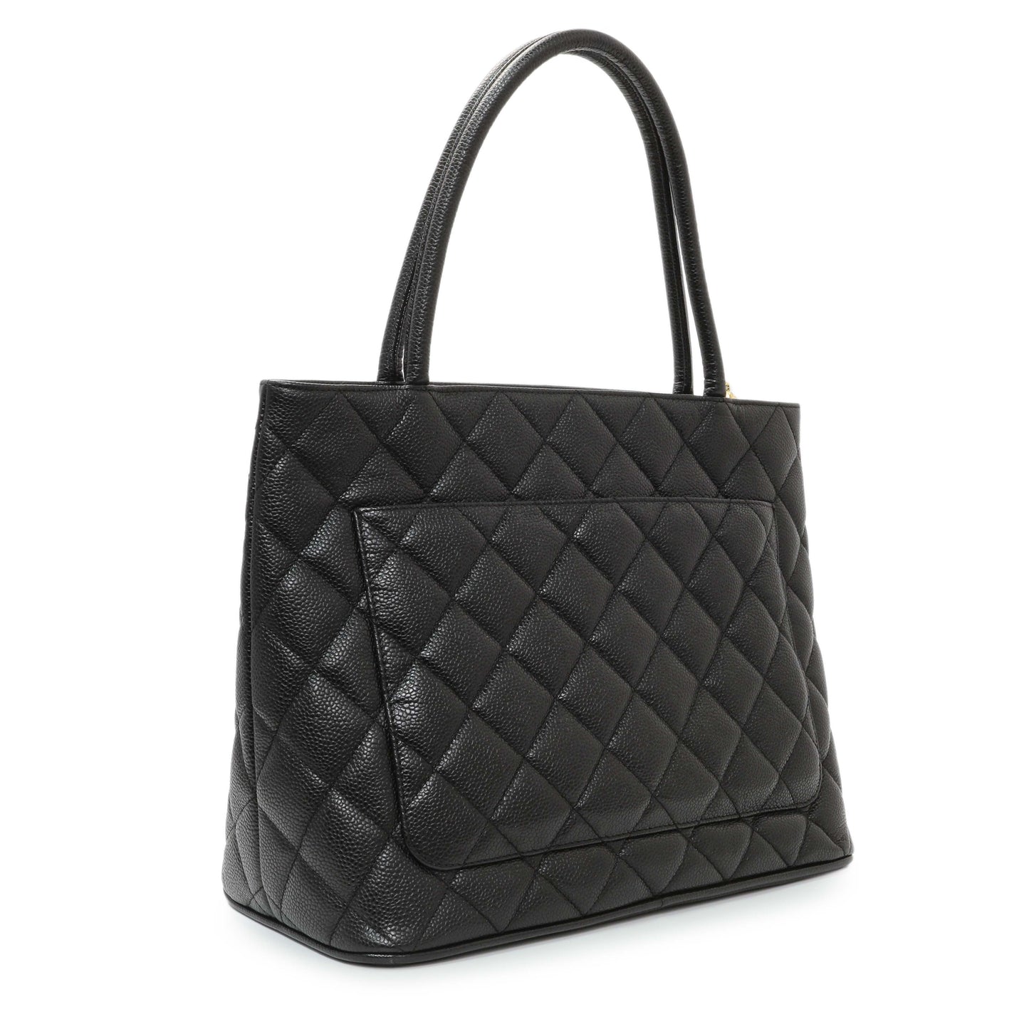 Exclusive Chanel Black Quilted Caviar Medallion Tote — Side View