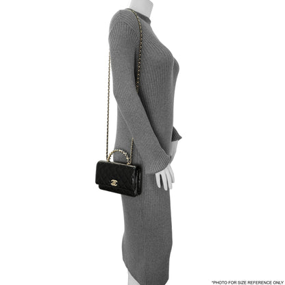 Exclusive Chanel Black Quilted Crumpled Lambskin Pearl Top Handle Wallet on Chain WOC — Alternate View 8