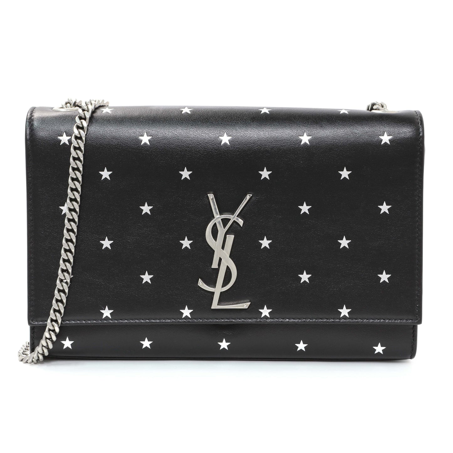 Exclusive Saint Laurent Black Star Print Calfskin Medium Kate Satchel — Front View