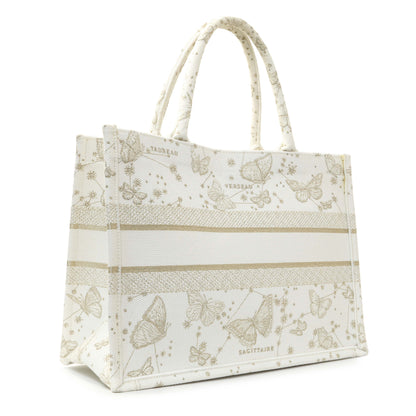 Exclusive Christian Dior White Gold Canvas Embroidered Medium Zodiac Print Book Tote — Side View