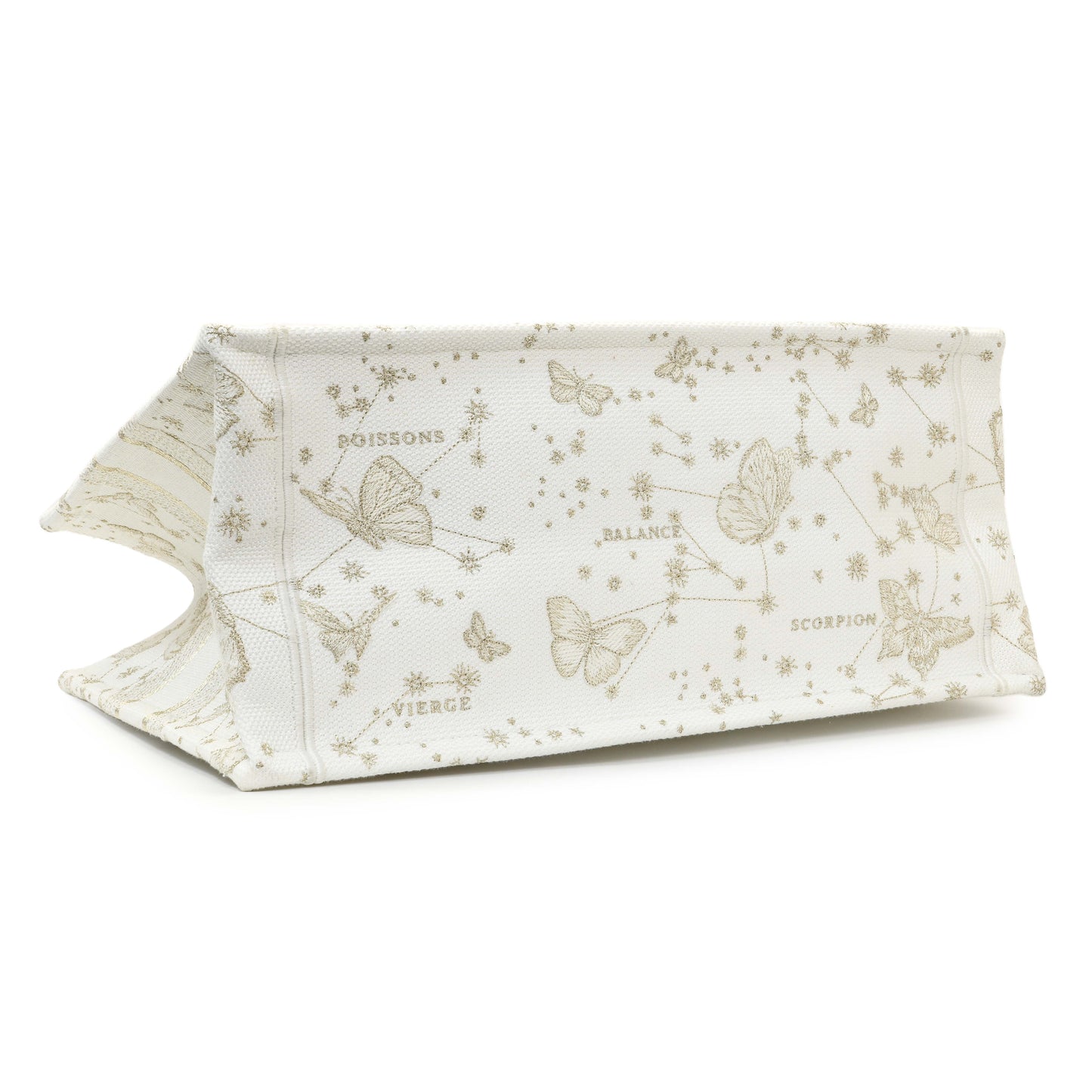 Exclusive Christian Dior White Gold Canvas Embroidered Medium Zodiac Print Book Tote — Back View
