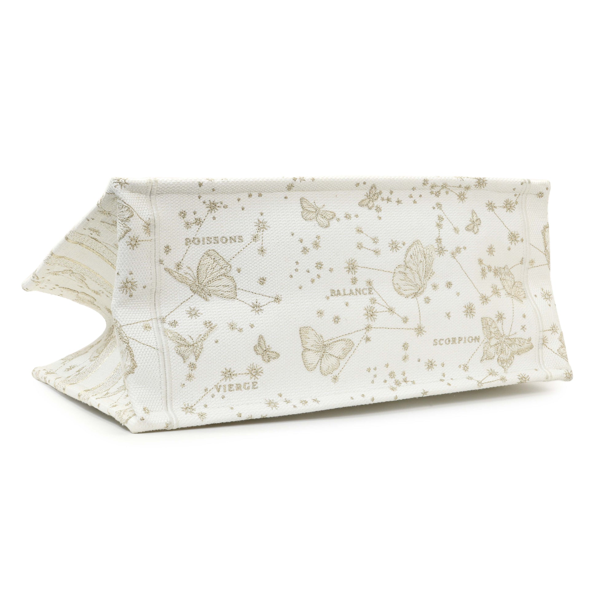 Exclusive Christian Dior White Gold Canvas Embroidered Medium Zodiac Print Book Tote — Back View