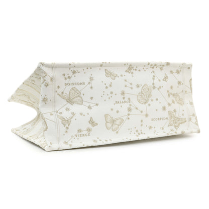 Exclusive Christian Dior White Gold Canvas Embroidered Medium Zodiac Print Book Tote — Back View