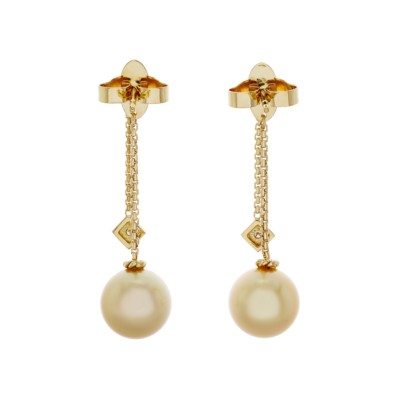 Exclusive David Yurman 18K Yellow Gold Pearl Diamond Solari Chain Drop Earrings — Side View
