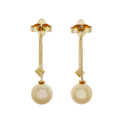 Exclusive David Yurman 18K Yellow Gold Pearl Diamond Solari Chain Drop Earrings — Side View