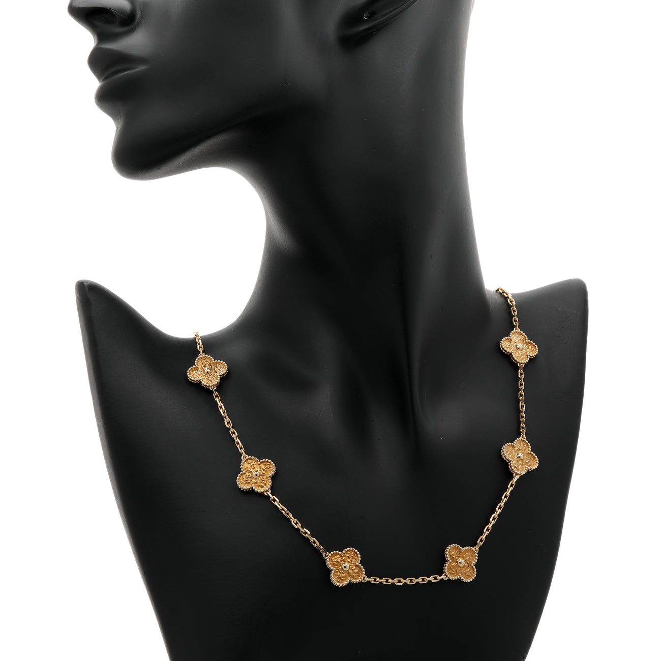 Exclusive Van Cleef & Arpels 18K Yellow Gold 10 Motifs Vintage Alhambra Necklace — Back View