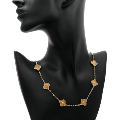 Exclusive Van Cleef & Arpels 18K Yellow Gold 10 Motifs Vintage Alhambra Necklace — Back View