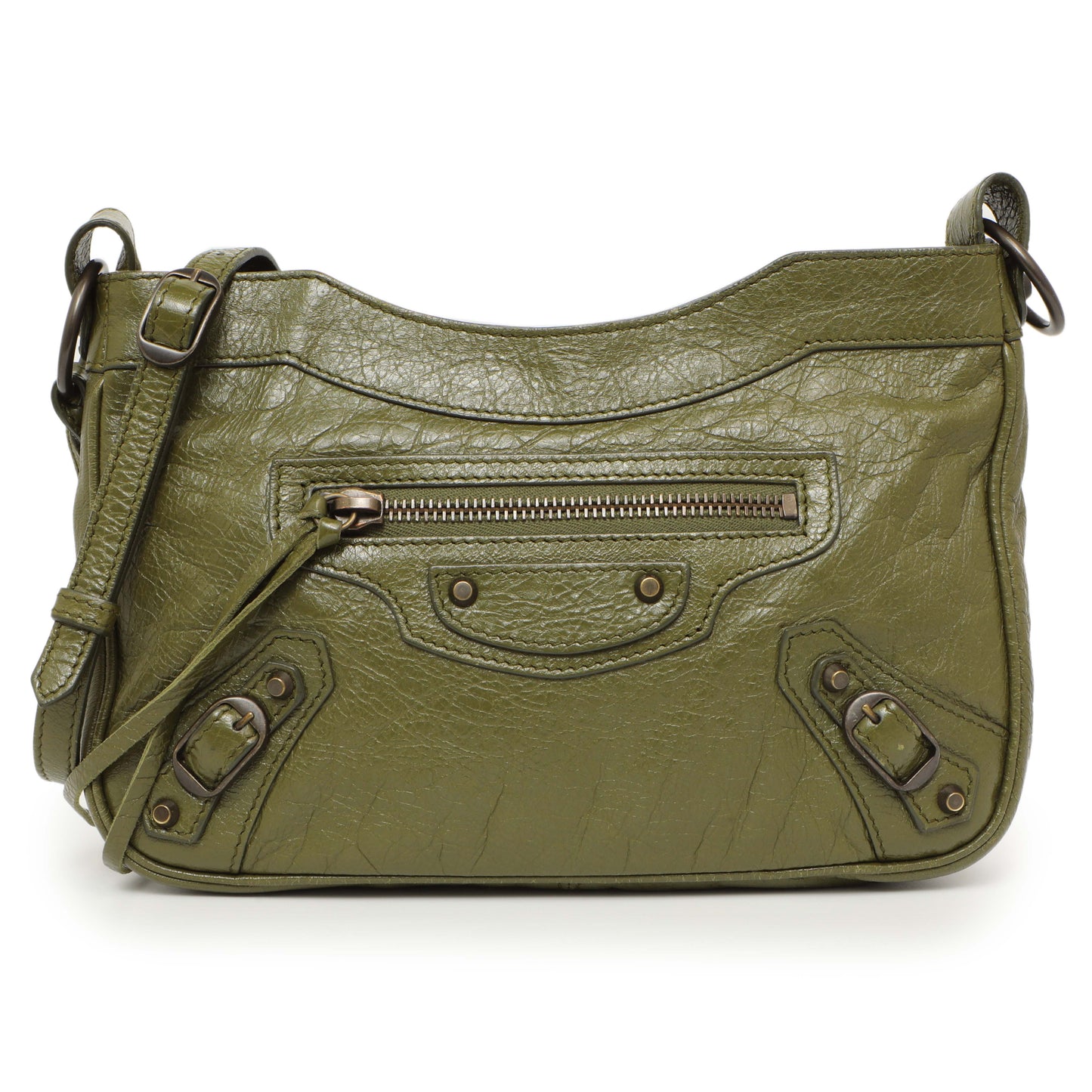 Exclusive Balenciaga Olive Agneau Classic Hip — Front View